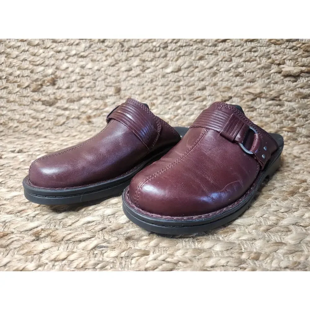 Clarks Burgundy Red Leather Patty Lorene Slip On Mule Clogs Size 7M